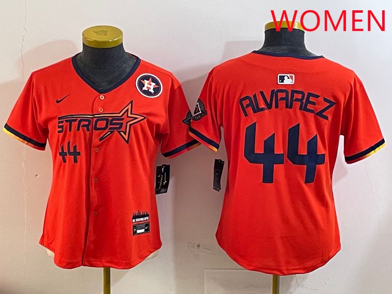 Women Houston Astros 44 Alvarez Orange Three generations Joint Name 2025 Nike MLB Jersey style 4103